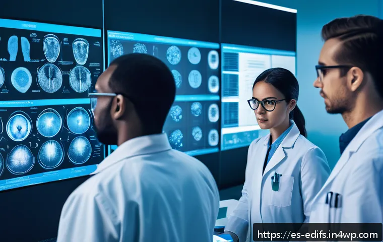 멀티모달 학습의 효과적인 방법 - A futuristic medical laboratory scene showcasing multimodal AI technology in action: a diverse group...